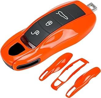 AeroBon 3-Piece Painted Key Cover Key Fob Shell Compatible with Porsche Key Shell Replacement (MK1, Orange)