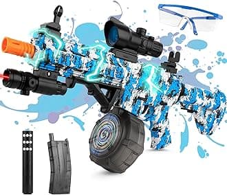 Large Gel Ball Blaster with Drum & Mag, Automatic and Manual Splatter Blaster with 40000 Gel Rounds, Electric Splat Blaster and Goggles for Outdoor Activities (Blue)