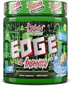 Psycho Pharma Strongest High Stim Preworkout Powder - Edge of Insanity - Most Intense Pre Workout Supplement for Pumps, Strength, Energy and Feel Good Focus. Rivals Famous PWOs of The Past
