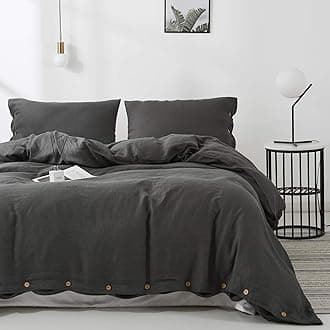 Simple&Opulence 100% Linen Duvet Cover Set 2pcs with Coconut Button Closure Natural French Washed Flax Solid Color Soft Breathable Farmhouse Bedding - Dark Grey, Twin Size