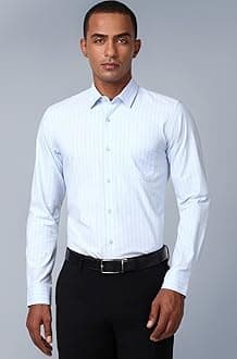 Peter England Men's Slim Fit Full Sleeve Striped Formal Shirt | Cotton Rich | Wonder Fabric | Pin Point Oxford