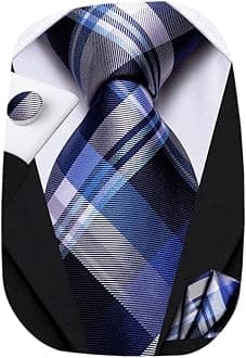 Mens Plaid Ties Classic Paisley Necktie with Handkerchief Cufflinks Set Business Stripe Tie