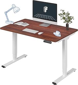 FLEXISPOT E6 3-Stage Dual Motor Electric Standing Desk 48 x 30 Sit Stand Up Desk, Holds 220 lbs, Adjustable Height w/Memory Presets, One-Piece Mahogany Desktop & White Frame, Ships in 2 Boxes