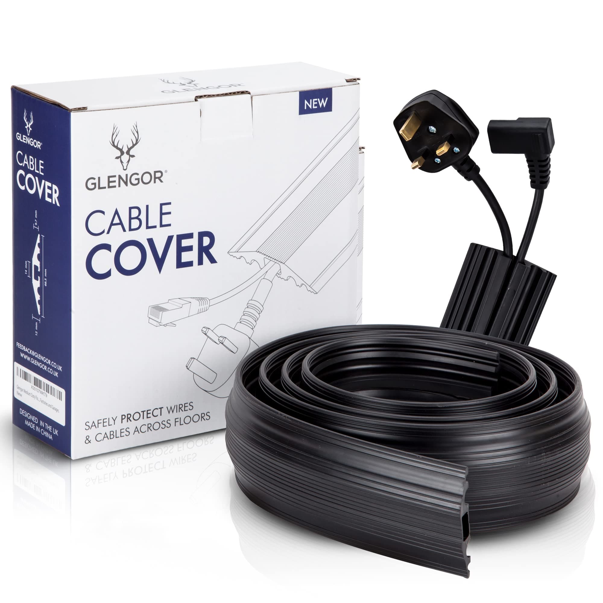Medium Duty Floor Cable Cover/Cable Protector | Protect Cables & Prevent Trip Hazards | 2m Length | Black | Perfect for Offices, Retail, Gyms, Factories and Garages.