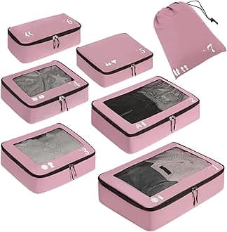 ECOHUB Packing Cubes for Suitcase 7 PCS Travel Organiser Packing Bags Recycled PET Eco Friendly Travel Accessories Shoes Bags Storage Bag Luggage Organiser Pouch(Pink)