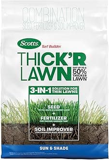 Scotts Turf Builder Thick'R Lawn Sun and Shade, 12 lb. - 3-in-1 Solution for Thin Lawns - Combination Seed, Fertilizer and Soil Improver for a Thicker, Greener Lawn - Covers 1,200 sq. ft.
