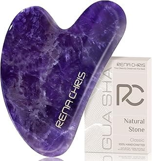 Rena Chris Gua Sha Facial Tools: Natural Amethyst Guasha Tool for Face Acupuncture Therapy, Facial Massager for Jawline Sculpting and Puffiness Reducing (Purple)