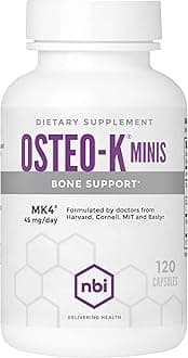 Osteo-K Bone Support - Mini | Vitamin D & K Complex with Calcium Citrate Supplement | 45mg Vitamin K2 (MK4) for Strong Bone Health & Function | 120ct Veggie Capsules