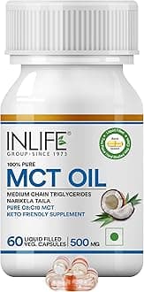 INLIFE Pure MCT Oil C8 C10 Keto Diet Friendly Advanced Products|Food Supplement, 500mg - 60 Vegetarian Capsules (Pack of 1, 60, count)