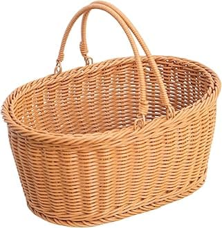 Rattan Picnic Basket with Handle, Garden Harvest Basket, Gathering Storage for Vegetable Fruit, Easter 13" x 9" x5.5" (Rattan, 13"x9"x5.5")