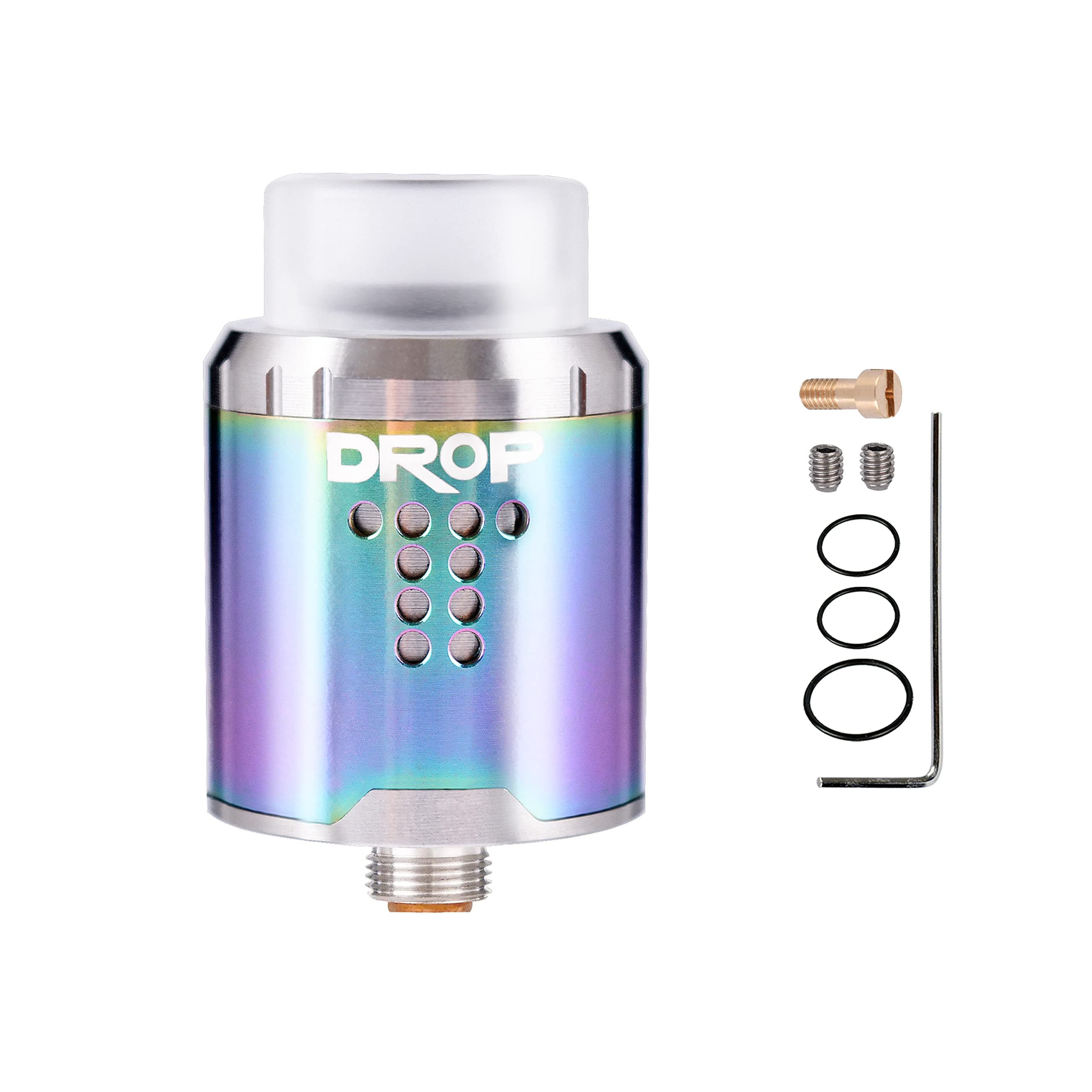 WOLFTEETH 510 RDA Clone Drop with BF Pin | Bottom Feed Rebuildable Dripping Atomizer Dual Coil | 20 Holes Air Intake Adjustable | Deep Base Wall (24mm/Iridescence/1ml Nicotine Free 129603)