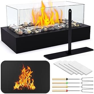 Tabletop Fire Pit with Smores Maker Kit, DYCYRQ Small Table Fireplace with Fireproof Mat/Cobblestone,Table Top Decor Home Patio Gifts for Women Mom Wedding Housewarming Christmas Birthday Gift