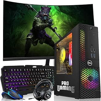 Dell OptiPlex Desktop PC – Intel Core i7, 16GB ARGB RAM, 512GB SSD, 27 Inch Curved Monitor, GT 1030 Graphics, RGB Keyboard with AI Copilot Key, Mouse & RGB Headphones, Windows 11 Home (Renewed)