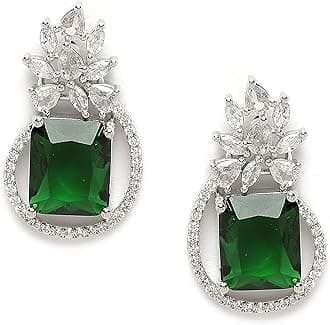 Oxidised Silver-Plated American Diamond studded Paisley Shaped Studs Earrings for Girls and Women