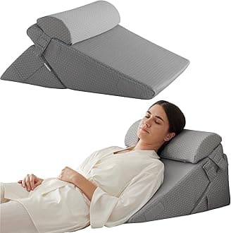 Bedluxe 3Pcs Orthopedic Bed Wedge Pillow Set, Foam Wedge Pillow Post Surgery for Back, Leg and Knee Support, Adjustable 9&12 Inch Folding Triangle Pillow for Sleeping, Acid Reflux, Snoring, Grey
