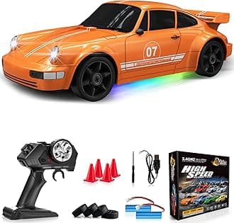 Remote Control Car RC Drift Car 2.4GHz 1:24 4WD 15KM/H High Speed Racing Sport Car with LED Lights Drifting Tire Racing Sport Toy for Adults Boys Girls Kids Gift 2Pcs Rechargeable Batteries