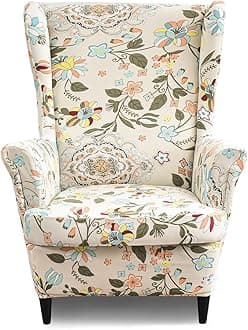 Wing Chair Slipcovers 2 Pieces Printed Wingback Chair Covers Armchair Covers Stretch Spandex Sofa Slipcover with Elastic Bottom for Living Room Bedroom Dining Room (Farmhouse Style)