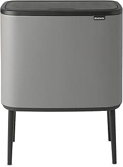 Brabantia Bo Touch Bin - 11 + 23L Inner Buckets (Mineral Concrete Grey) Waste/Recycling Kitchen Bin - Soft-touch