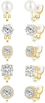Cubic Zirconia Clip on Earrings - Women Hypoallergenic Comfortable Non Pierced Stud Earrings for Wedding and Dance Competitions, Clip-on Earrings Silver Gold