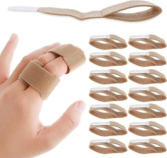 14 Pack Finger Buddy Straps, Buddy Tape Finger Splints No Slip Hook and Loop Finger Splints Washable and Reusable Finger Sleeves Protectors for Jammed Swollen Dislocated Joint(Natual)