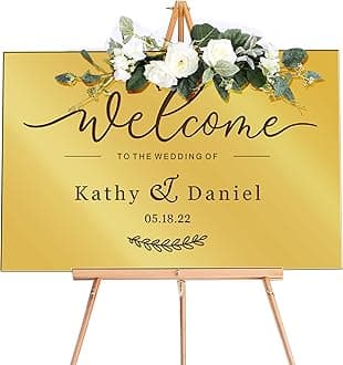 Personalized Wedding Welcome Sign Mirror Acrylic Wedding Signs Guide Plaque Wedding Decorations for Reception Welcome to Our Wedding Sign for Wedding Theme (Gold Design 2, 15.3x11in)