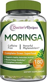 Doctor's Recipes Moringa, Complete Green Superfood, Natural Antioxidant Support, Non-GMO, 180 Vegan Caps, No Caffeine Soy Gluten