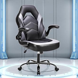 Big and Tall Office Desk Leather Gaming Computer Chair with Adjustable Swivel Task and Flip-up Arms for Adults, Teens, Grey