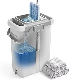 JOYMOOP Mop and Bucket Set - Mops for Floor Cleaning & Wall Cleaner with Long Handle, Include 5 Microfiber Mop Pads - White Bucket (X-Large)