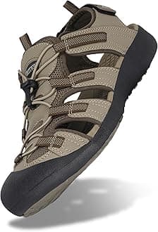 GRITIONMen's Walking Sandals Outdoor Sport Adjustable Hiking Sandals Waterproof Quick Dry Protective Toecap Closed Toe for Beach Summer