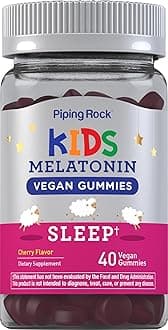 Piping Rock Kids Melatonin Gummy 1mg | 40 Gummies | Cherry Flavor | Vegan, Non-GMO, Gluten Free Supplement