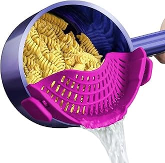 AUOON Clip On Strainer Silicone for All Pots and Pans, Pasta Strainer Clip on Food Strainer for Meat Vegetables Fruit Silicone Kitchen Colander (Purple)
