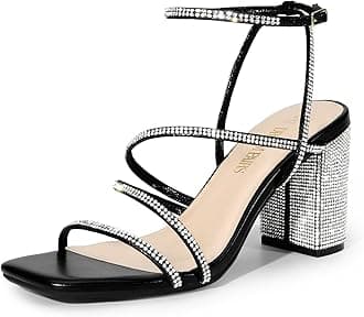 DREAM PAIRS Women's Heels Chunky Block Strappy Square Open Toe Ankle Buckle Heeled Sandals Wedding Party Dress Shoes Indie