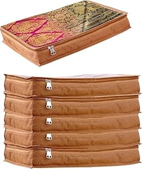 JD FRESH 6 Pcs Non-Woven Saree Covers For Storage/Saree Bags with Zip/Multi-Purpose Lehenga Storage Bag/Clothes Covers for Sarees/Dresses/Lehengas (16.5x13x3 Inch)