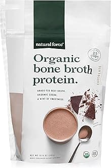 Natural Force - Chocolate Organic Bone Broth Protein Powder, Grass-Fed & Keto Certified, Types I, II & III Collagen, Rich and Creamy, Perfect for Smoothies & Shakes, 13.8 oz