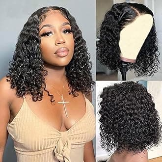 virginess Wear and Go Glueless Wigs Human Hair Pre Plucked Pre Cut Deep Wave Curly Bob Wig Human Hair Lace Front Wigs for Black Women 4x4 Lace Closure Human Hair Bob Wigs Glueless 10 Inch