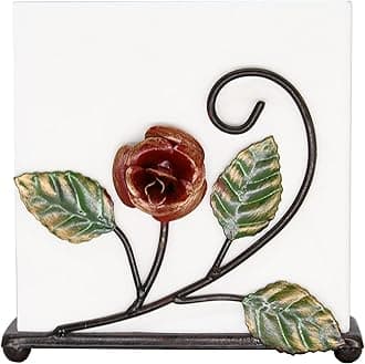 OwlGift Multicolor Napkin Holder – Rose Design Metal Napkin Storage for Tables Modern Serviette Organizer – Tissue Dispenser Perfect for Outdoor Events – Decorative Clear Cocktail Napkin Kitchen Décor