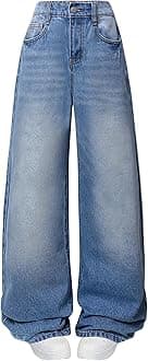 Jeans for Girls Baggy Wide Leg Cute Bow High Elastic Waisted Denim Pants Y2K Boyfriend Skater Streetwear 7-14Y