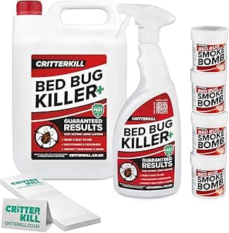 Bed Bug Killer Kit - For Medium Level Home Infestation - Bedbug Spray + Smoke Bombs + Insect Traps (5+1L / 4x16g / 6)