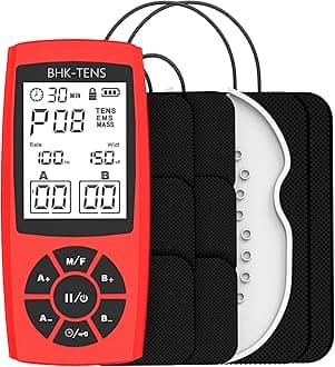 Rechargeable TENS Unit Machine for Pain Relief Therapy, Electronic EMS Muscle Stimulator for Shoulder Pain Relief, TENS&EMS Stimulator for Back Pain, Shoulder Neck Pain Relief, Sciatica Pain, red