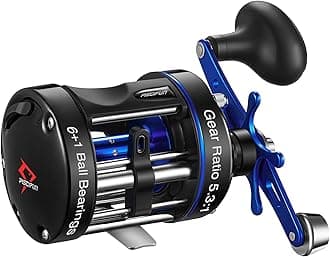 Chaos XS Baitcasting Fishing Reel, Reinforced Metal Body Round Baitcaster Reel, Smooth Powerful Saltwater Inshore Surf Trolling Reel, Conventional Reel for Catfish, Musky, Bass, Pike