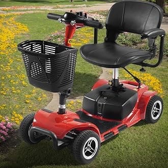 Electric Mobility Scooter for Adults, 12MPH Foldable Scooter with 18.6MPH Long Range Battery, Commuter Scooter, Portable Lightweight Design for Urban Travel (4-Wheel, Red)