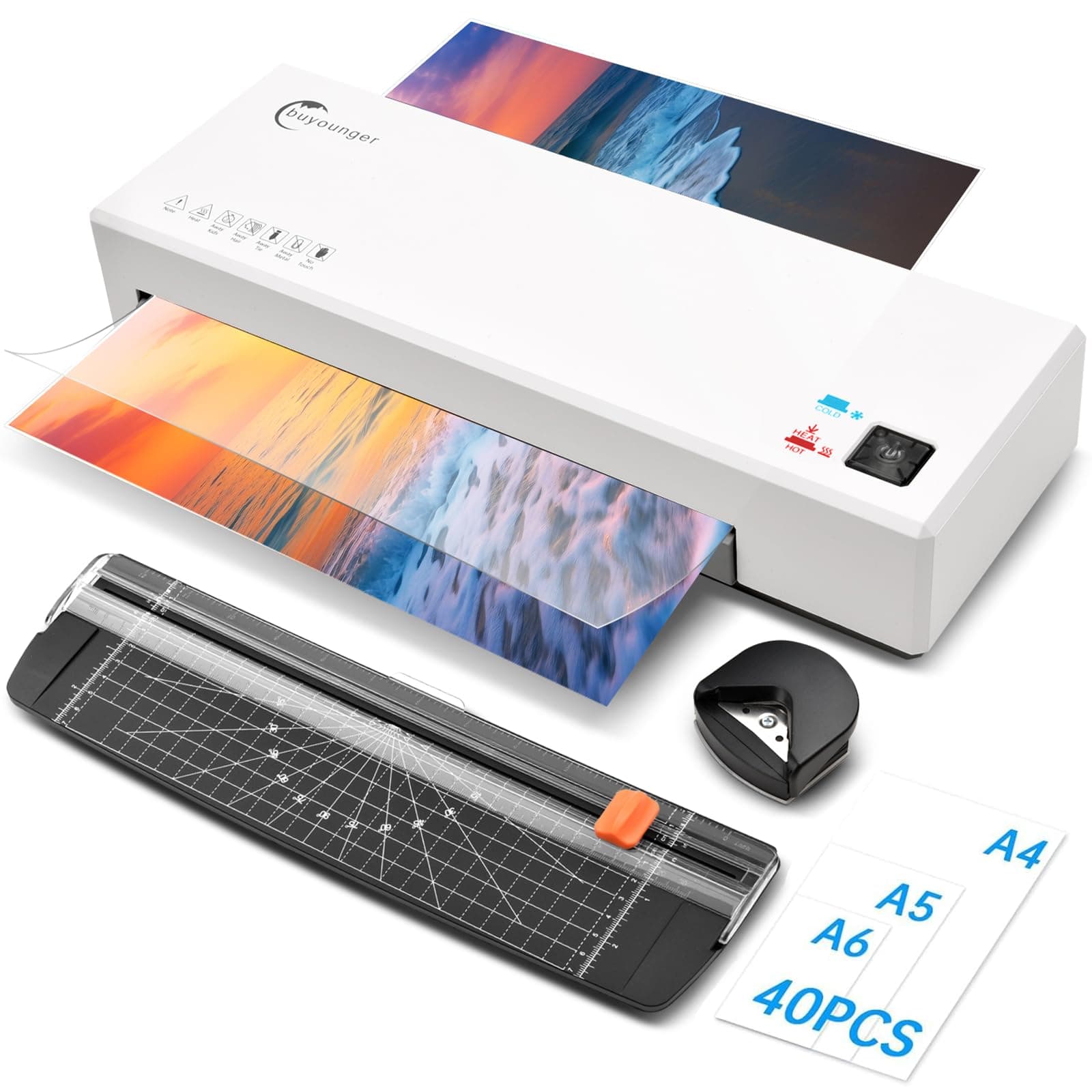 Laminator Machine with 40 Laminating Sheets, A4 Laminator Thermal and Cold with Paper Trimmer & Corner Rounder, 9 Inch Laminating Machine for Home School Office