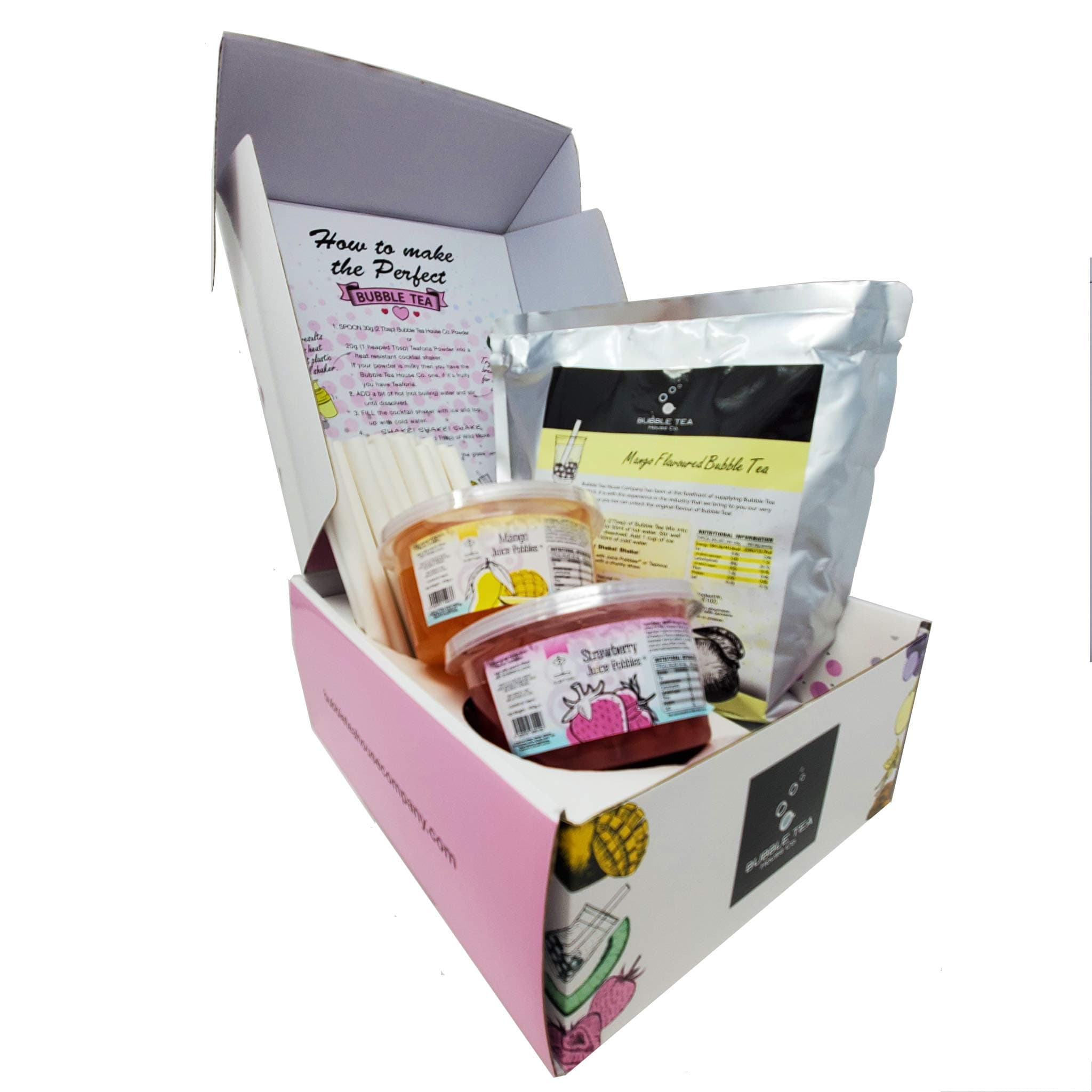 Ultimate Bubble Tea Kit - Bubble Tea With Mango (30 Servings) Featuring Strawberry And Mango Juice Pobbles And Paper Straws - Tea Gift Set