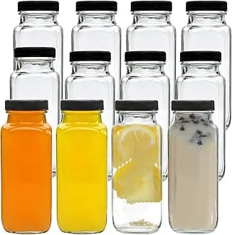 Accguan Vintage Water Bottles with Lids,8oz Reusable Glass Drinking bottles for Juicing,Hot Sauce,Kombucha,Ginger Jar,Potion,Oil,Milk Bottles,Whiskey,Portable Travel Bottle,Smoothies Bottles(12pack)