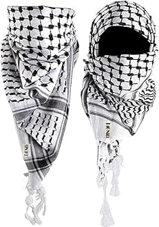 Classic white black arfat shemagh men head scarf ghutra arabian arafat scarf army miltary scarf Large size 48 x 48 inch palestine scarf for men and women