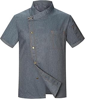 Men's Chef Coat Short Sleeve Button Shirts Chef Work Jacket Slim Fit Breathable Tops Lightweight Summer Top