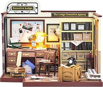Spilay DIY Miniature Dollhouse Set with Wooden Furniture and LED DIY Dollhouse Set, Crafts, Birthday, Christmas and Valentine's Day Gifts-Lodge Detective Agency