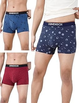 DAMENSCH Deo-Cotton Printed Underwear for Men Combo Breathable Inner for Men Cotton Trunks for Men Pack No-Marks Waistband Mens Underwear Moisture Wicking Underwear Pack of 3