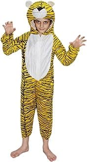 Kaku Fancy Dresses Fleece Tiger Wild Animal Costume For Kids -Yellow, 5-6 Years|Animal Fancy Dress For Boys & Girls