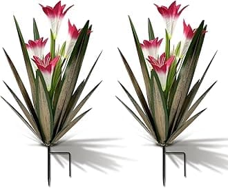 - Homight Metal Agave Plant Outdoor Decoration Lily Mexican Yard Art Garden Gift Home Decor Hand Painted Metal Agave Garden Yard Statue, Outdoor Lawn Ornaments (2 Big Red Lilies)